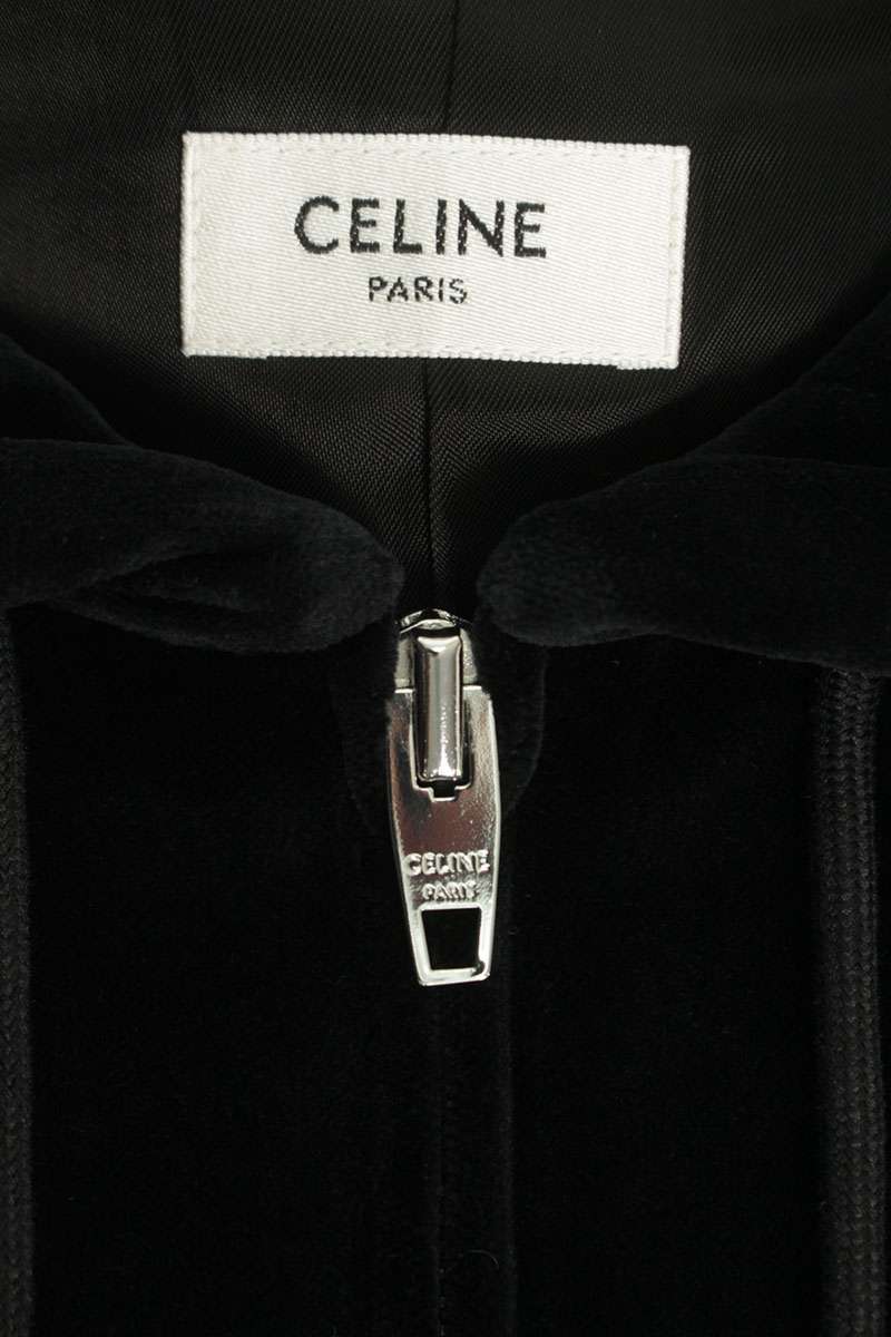 CELINE 26SS Velvet Zip-Up Hoodie Black Size L