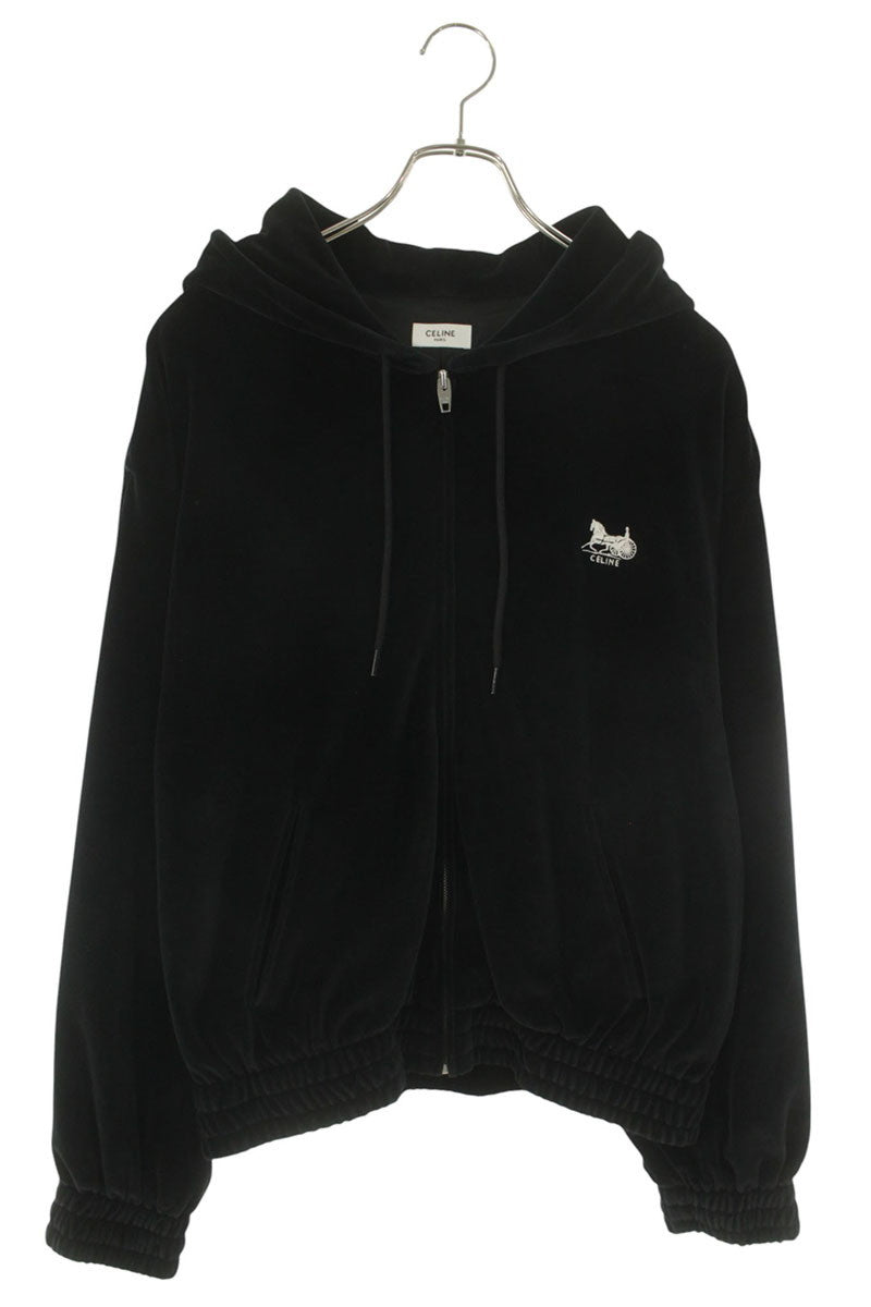 CELINE 26SS Velvet Zip-Up Hoodie Black Size XL