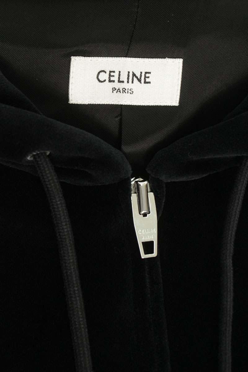 CELINE 26SS Velvet Zip-Up Hoodie Black Size XL