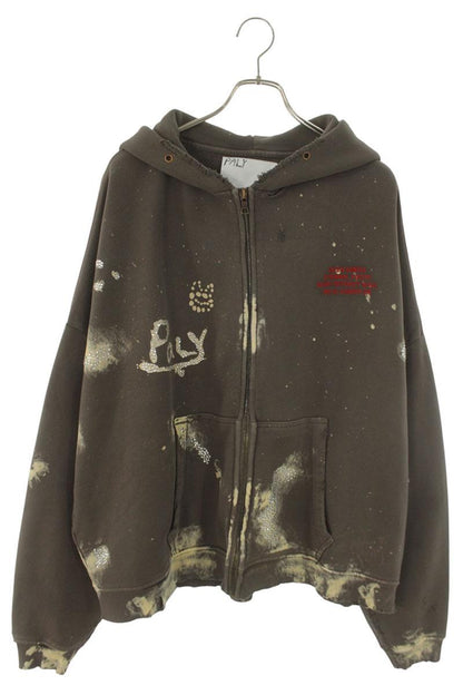Paly Hollywood Jewel-Paint Distressed Zip Hoodie Size XL