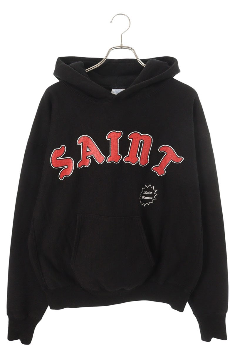 SAINT MICHAEL 24SS Logo Print Hoodie Black Red Size M