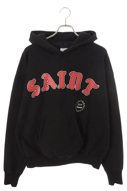 SAINT MICHAEL 24SS Logo Print Hoodie Black Red Size M