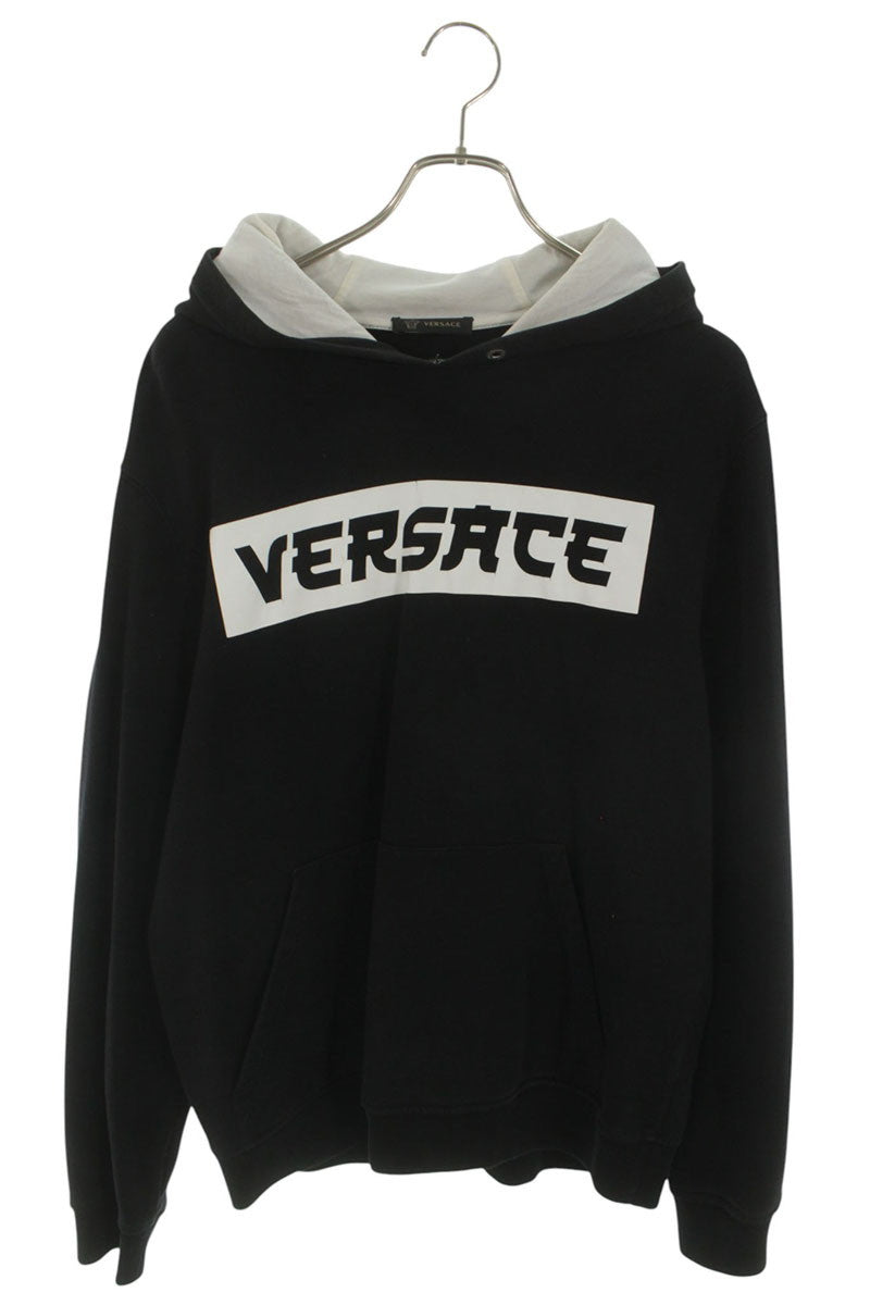 Versace Front Logo Cotton Hoodie Black Size XL