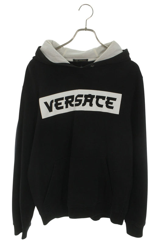 Versace Front Logo Cotton Hoodie Black Size XL