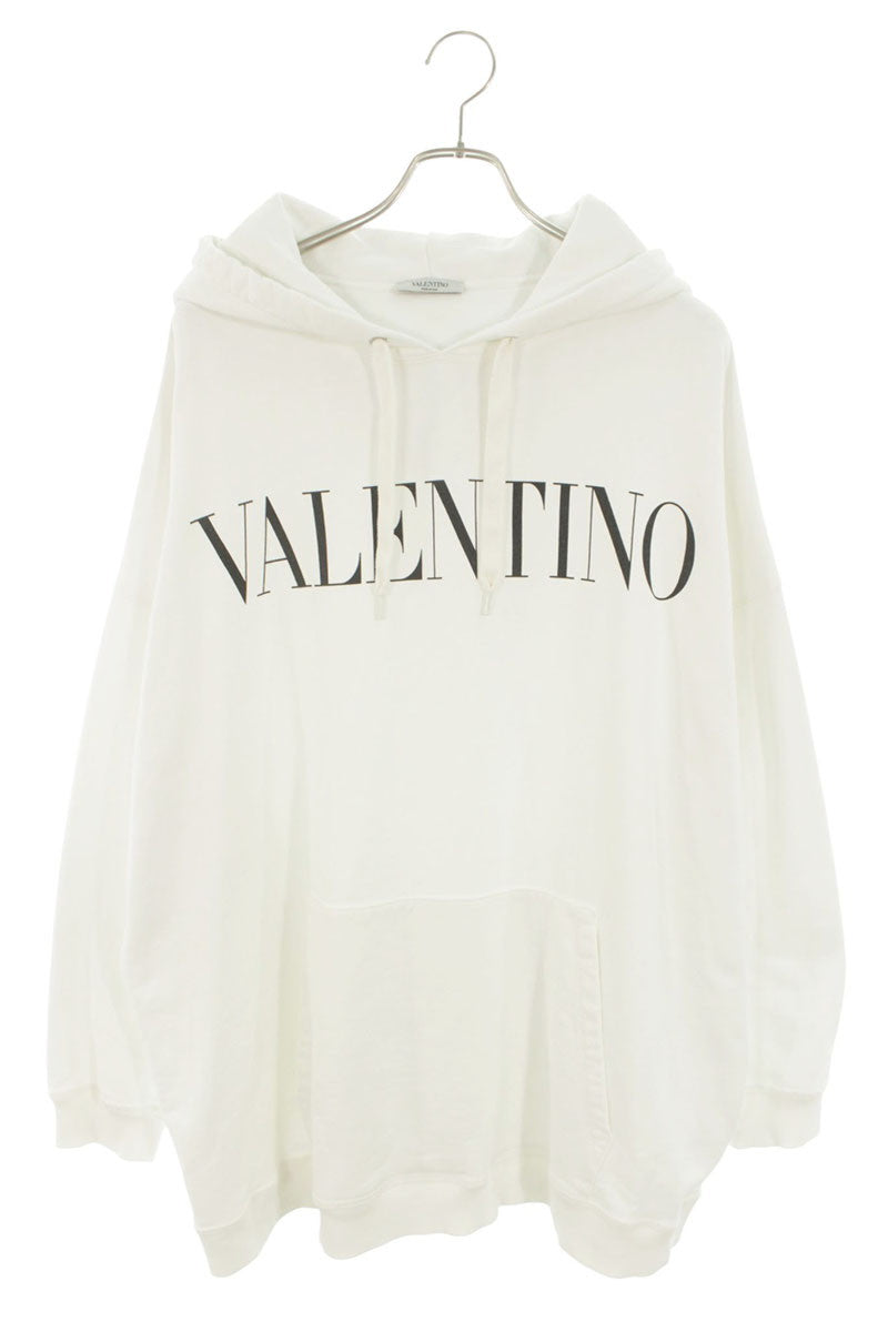 VALENTINO Logo Print Cotton Hoodie White Size M