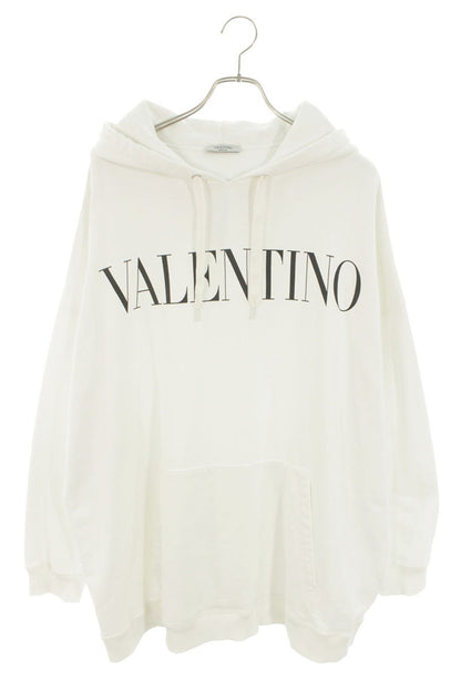 VALENTINO Logo Print Cotton Hoodie White Size M