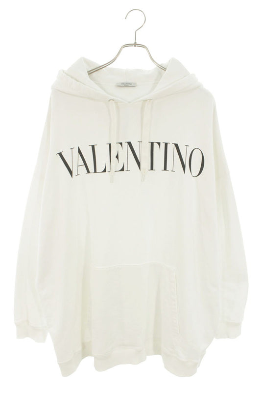 VALENTINO Logo Print Cotton Hoodie White Size M