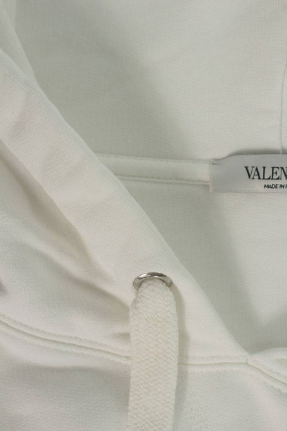 VALENTINO Logo Print Cotton Hoodie White Size M