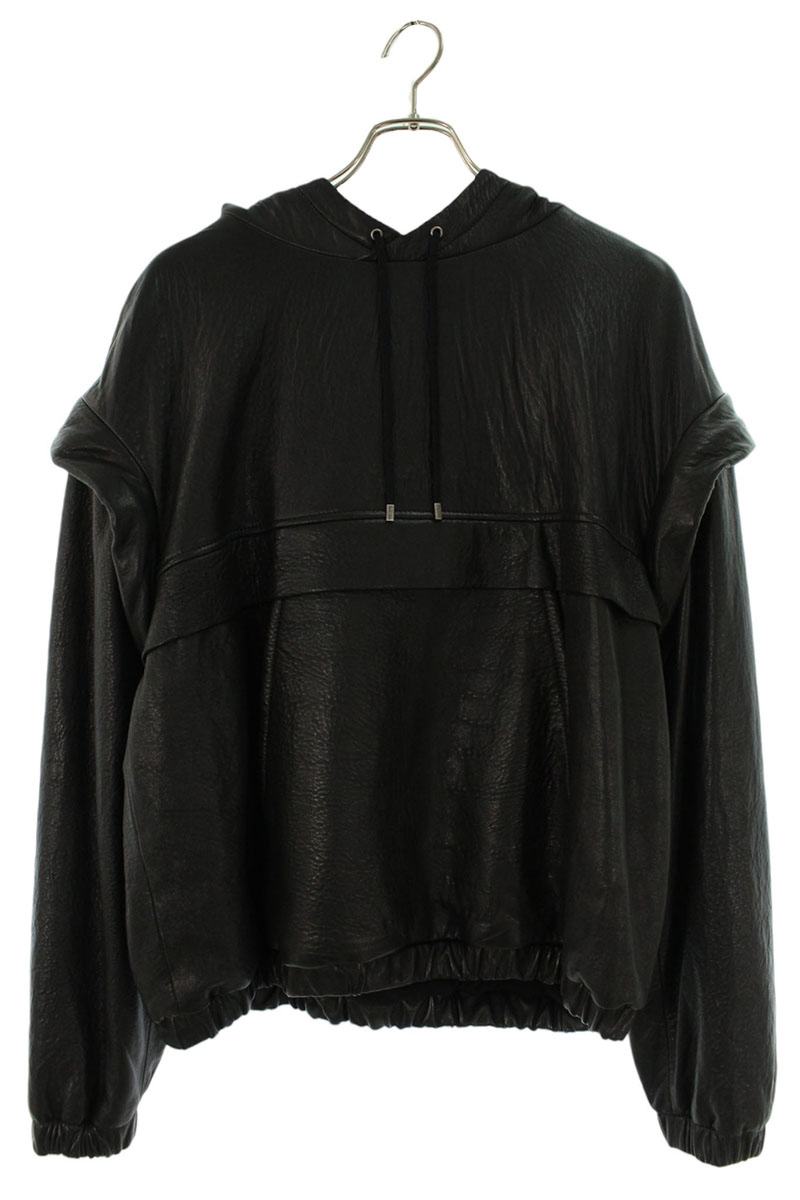 SAINT LAURENT PARIS Embossed Logo Leather Hoodie Size 50