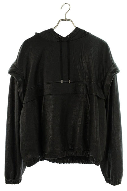 SAINT LAURENT PARIS Embossed Logo Leather Hoodie Size 50