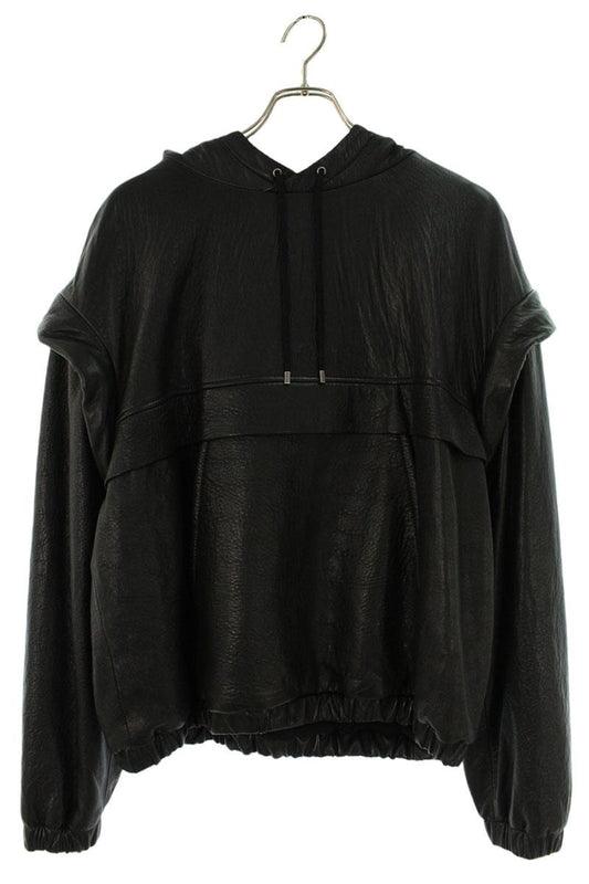 SAINT LAURENT PARIS Embossed Logo Leather Hoodie Size 50