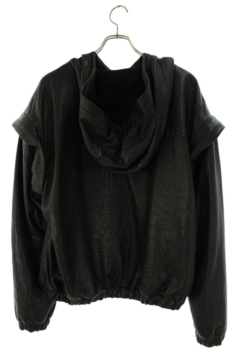 SAINT LAURENT PARIS Embossed Logo Leather Hoodie Size 50