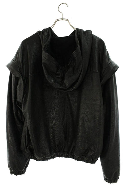 SAINT LAURENT PARIS Embossed Logo Leather Hoodie Size 50