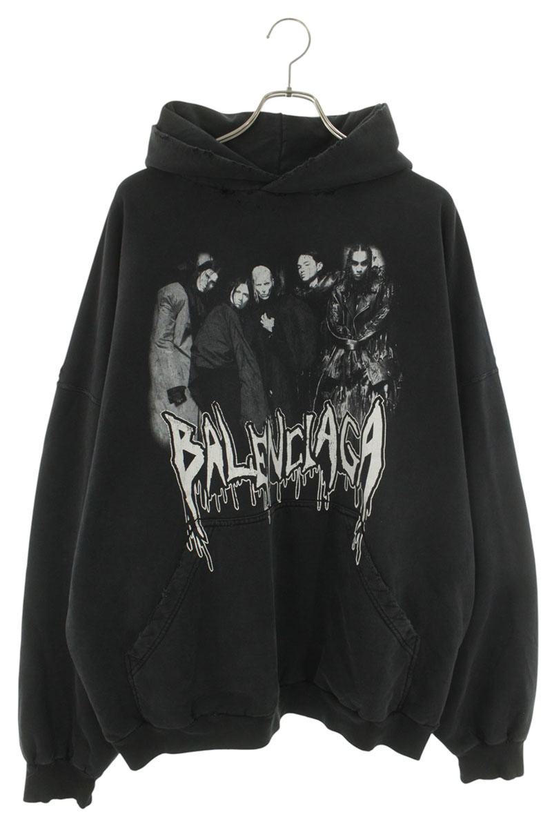 BALENCIAGA 24AW Distressed Logo Graffiti Hoodie Black Size M