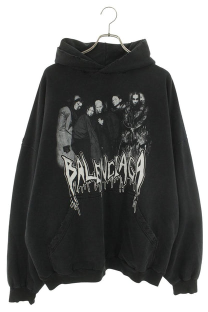 BALENCIAGA 24AW Distressed Logo Graffiti Hoodie Black Size M