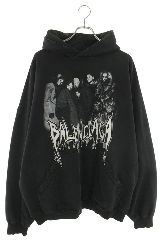 BALENCIAGA 24AW Distressed Logo Graffiti Hoodie Black Size M