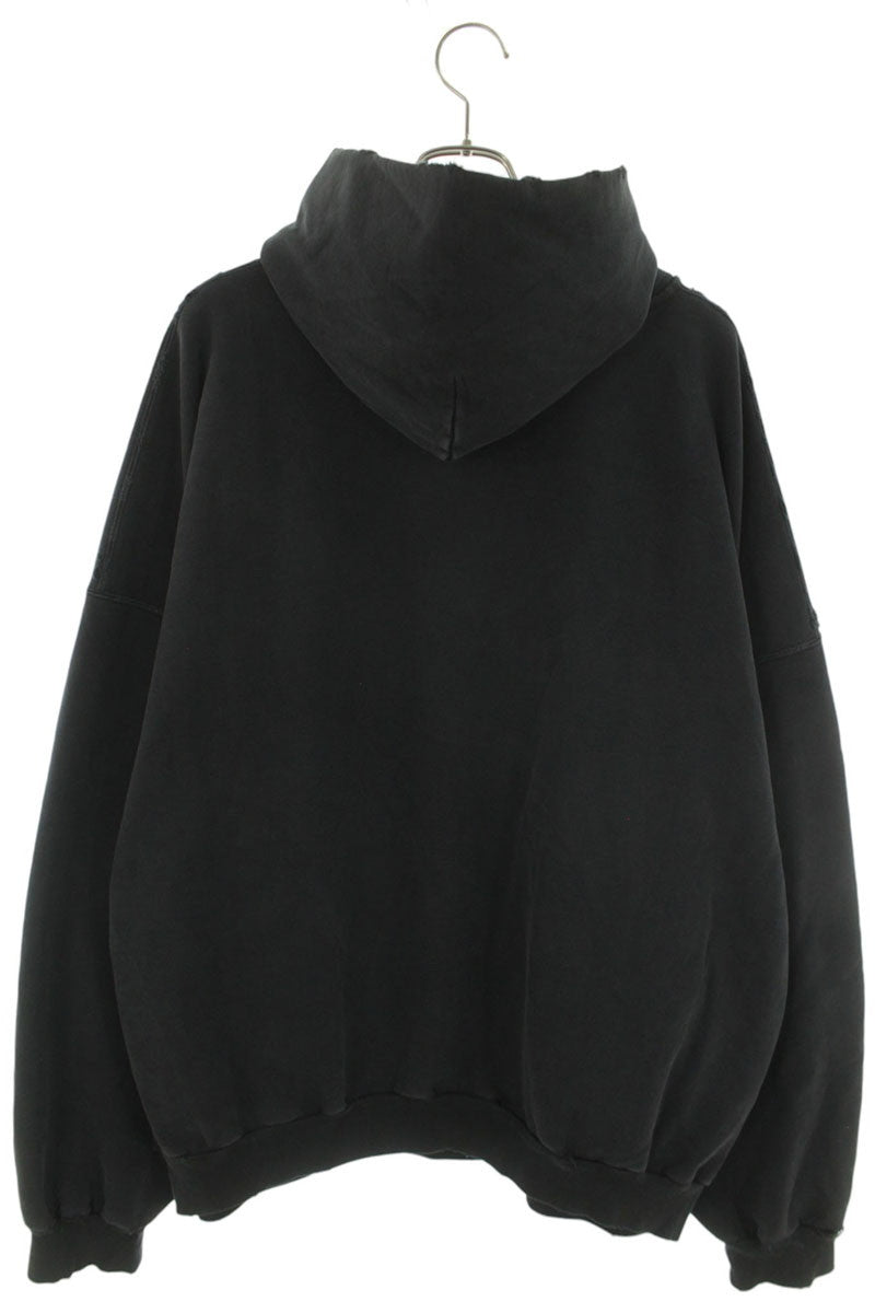 BALENCIAGA 24AW Distressed Logo Graffiti Hoodie Black Size M