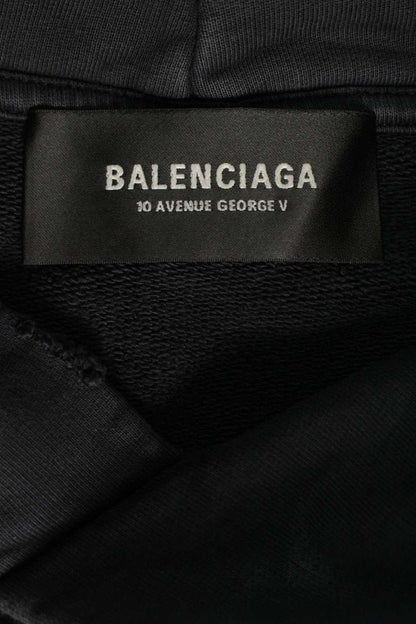 BALENCIAGA 24AW Distressed Logo Graffiti Hoodie Black Size M