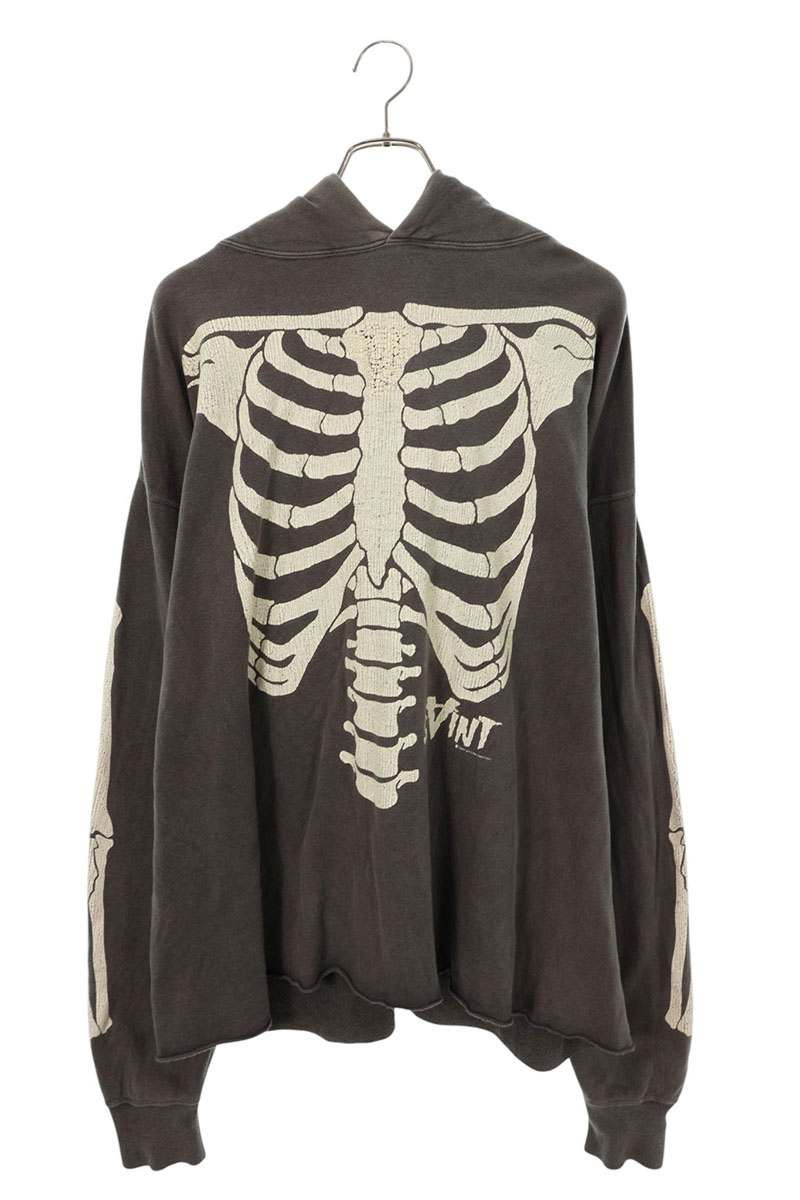 SAINT MICHAEL Bone Print Distressed Hoodie Gray Size XL