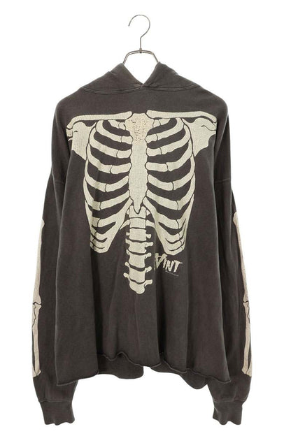 SAINT MICHAEL Bone Print Distressed Hoodie Gray Size XL