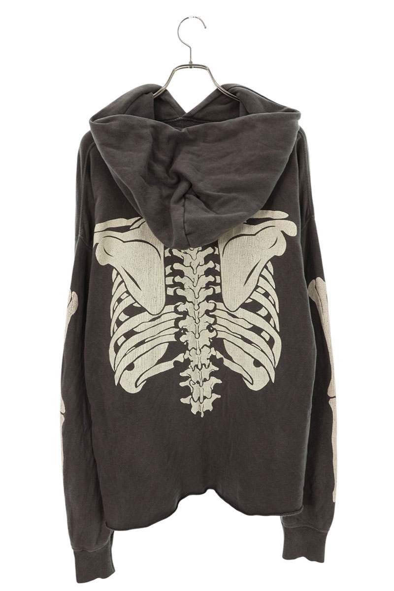 SAINT MICHAEL Bone Print Distressed Hoodie Gray Size XL
