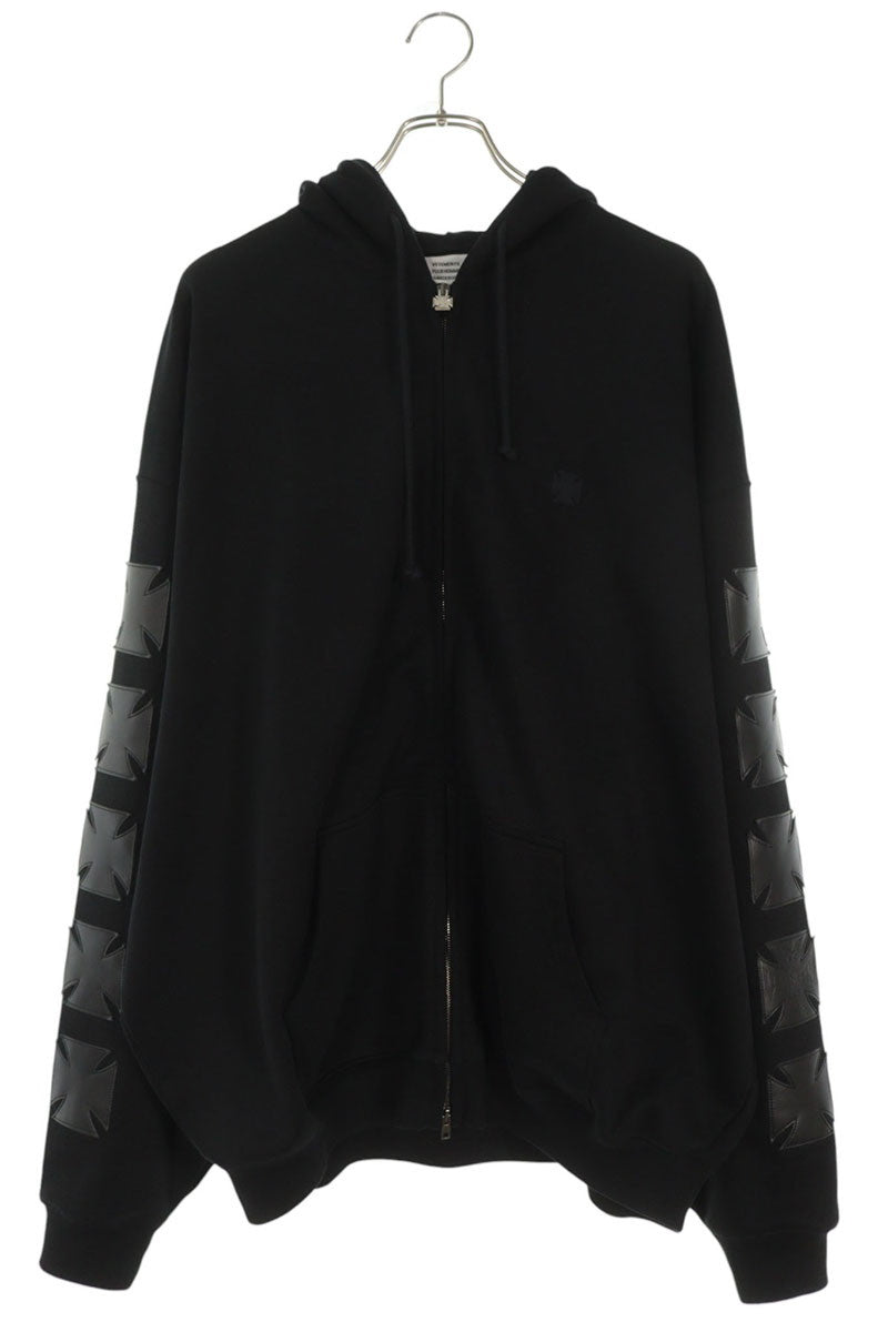 VETEMENTS LEATHER BIKER CROSS ZIP-UP HOODIE Size M