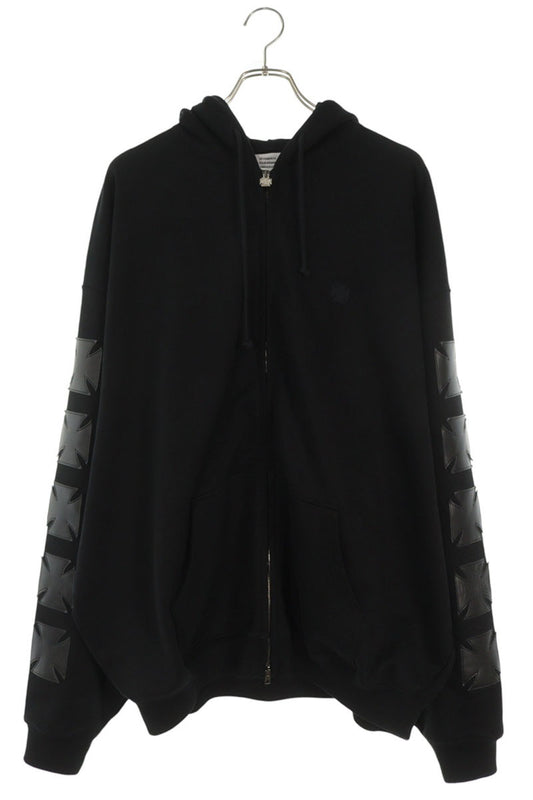 VETEMENTS LEATHER BIKER CROSS ZIP-UP HOODIE Size M
