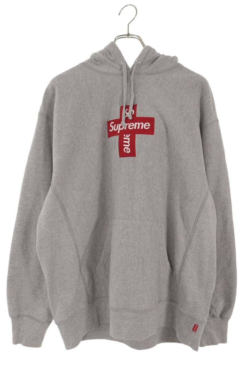 SUPREME Cross Box Logo Cotton Blend Hoodie Gray Size L