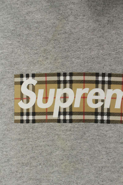 SUPREME x Burberry Box Logo Cotton Blend Hoodie Gray Size S