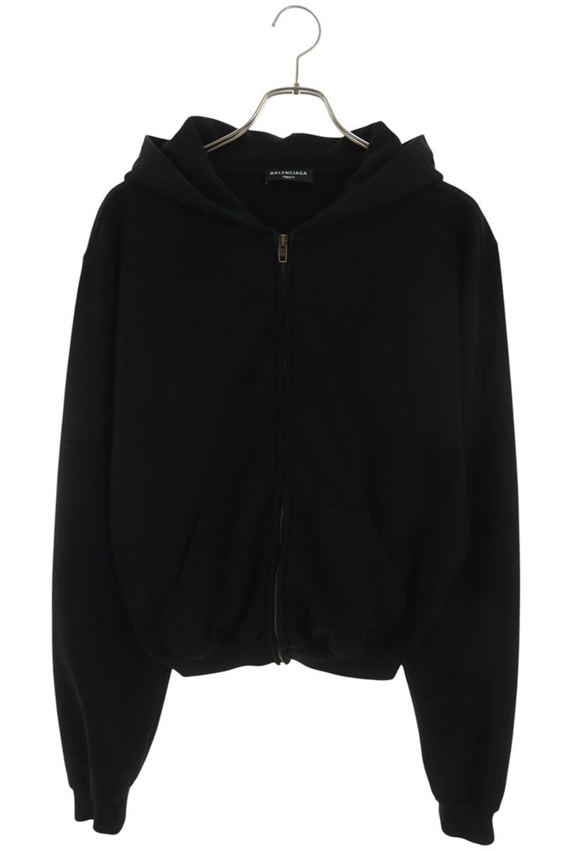 BALENCIAGA Distressed Zip-Up Hoodie Black Cotton Size S