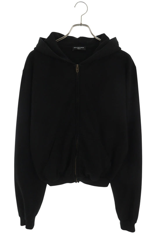 BALENCIAGA Distressed Zip-Up Hoodie Black Cotton Size S