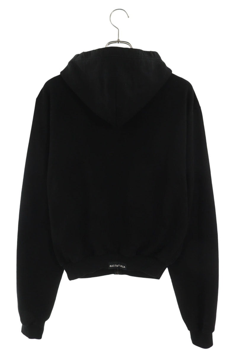 BALENCIAGA Distressed Zip-Up Hoodie Black Cotton Size S
