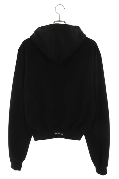 BALENCIAGA Distressed Zip-Up Hoodie Black Cotton Size S