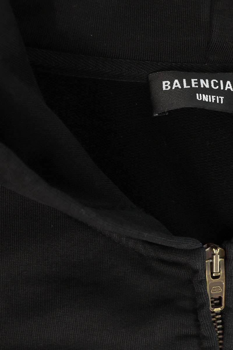 BALENCIAGA Distressed Zip-Up Hoodie Black Cotton Size S