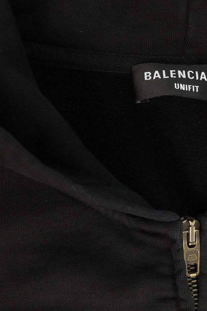 BALENCIAGA Distressed Zip-Up Hoodie Black Cotton Size S