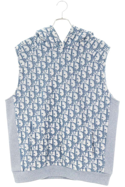 DIOR Oblique Pile Fabric Sleeveless Hoodie Blue Size L