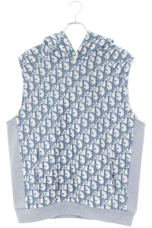 DIOR Oblique Pile Fabric Sleeveless Hoodie Blue Size L
