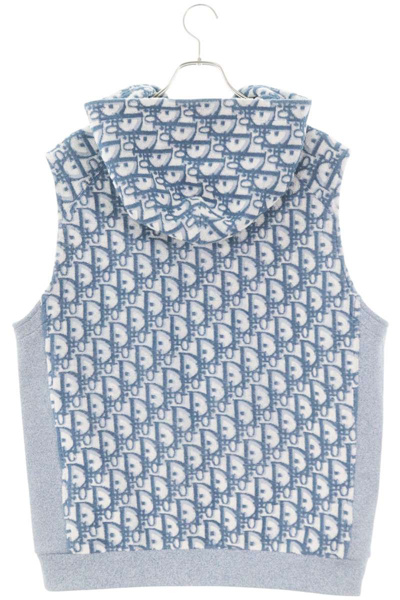 DIOR Oblique Pile Fabric Sleeveless Hoodie Blue Size L