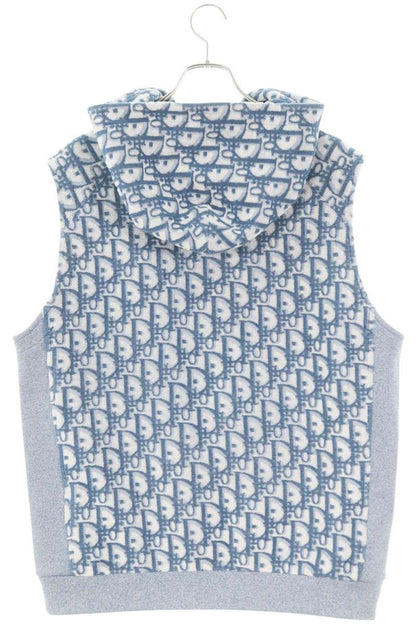 DIOR Oblique Pile Fabric Sleeveless Hoodie Blue Size L