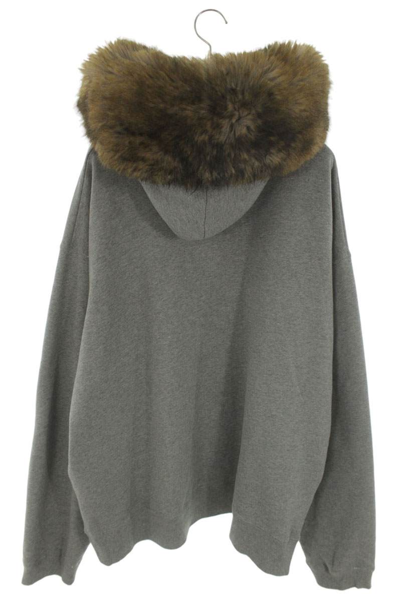 BALENCIAGA Distressed Fur Zip Up Hoodie Gray Size L
