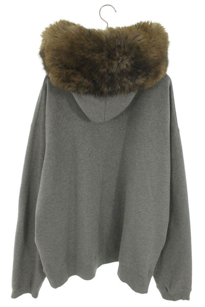 BALENCIAGA Distressed Fur Zip Up Hoodie Gray Size L