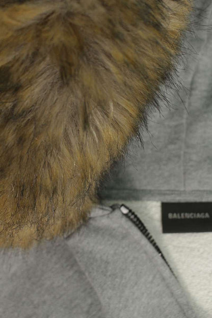 BALENCIAGA Distressed Fur Zip Up Hoodie Gray Size L