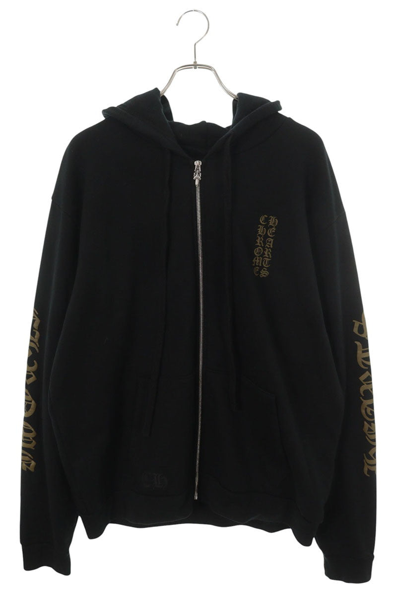Chrome Hearts Sleeve Logo Print Zip Hoodie Black Size L