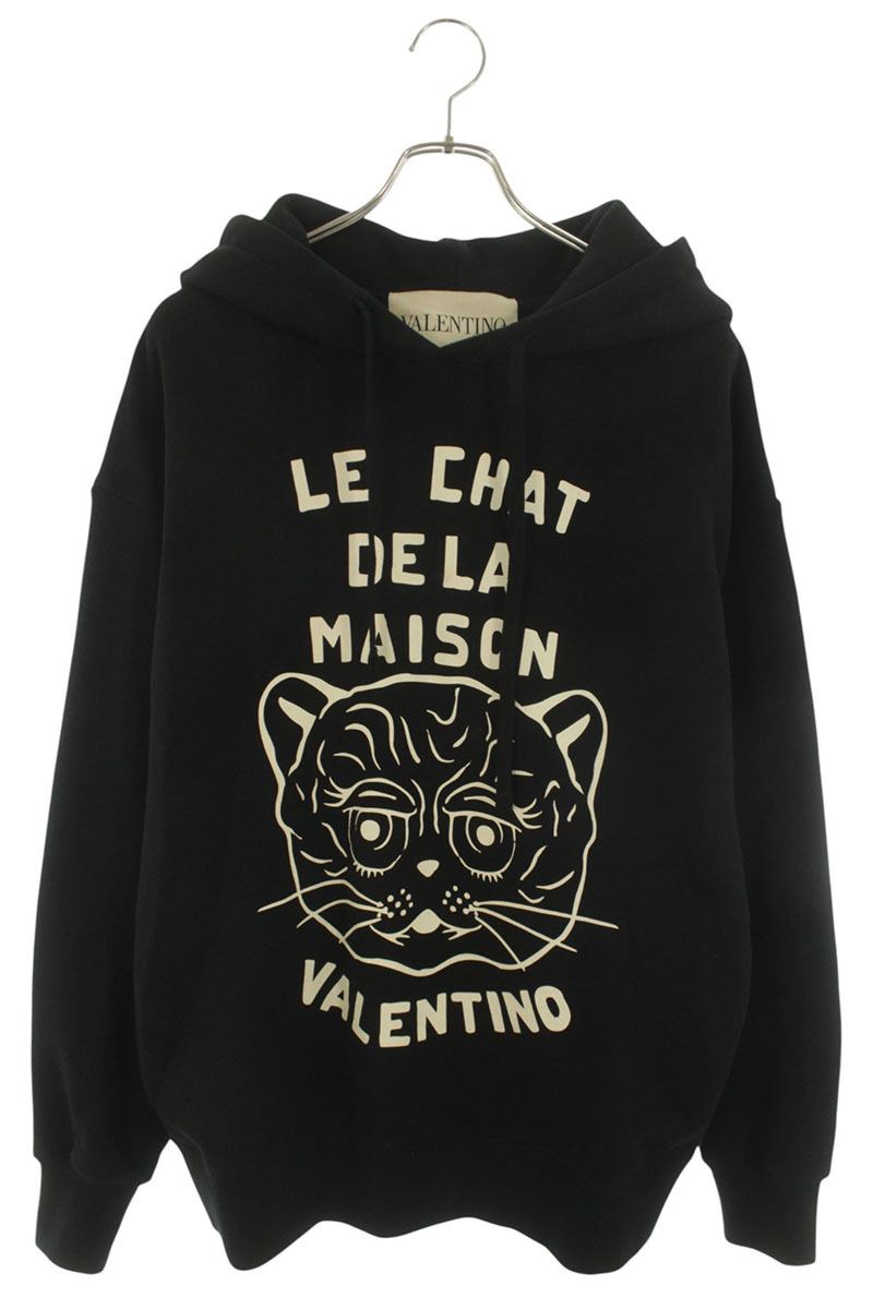 VALENTINO Front Print Cotton Hoodie Black Size L