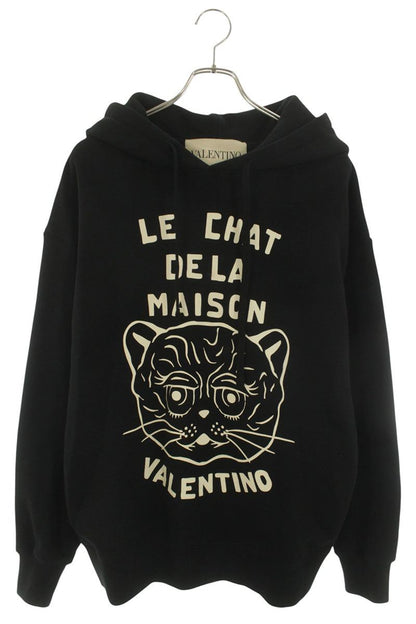 VALENTINO Front Print Cotton Hoodie Black Size L