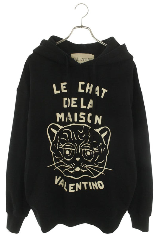 VALENTINO Front Print Cotton Hoodie Black Size L