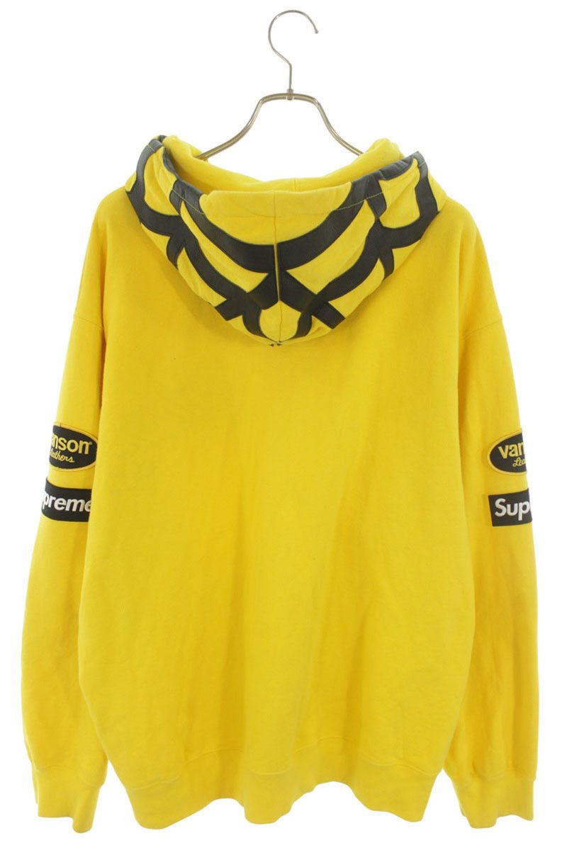SUPREME Spider Web Leather Front Logo Hoodie Yellow Size XL