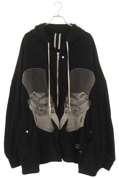 Rick Owens Front Embroidered Zip Up Hoodie Black Size S