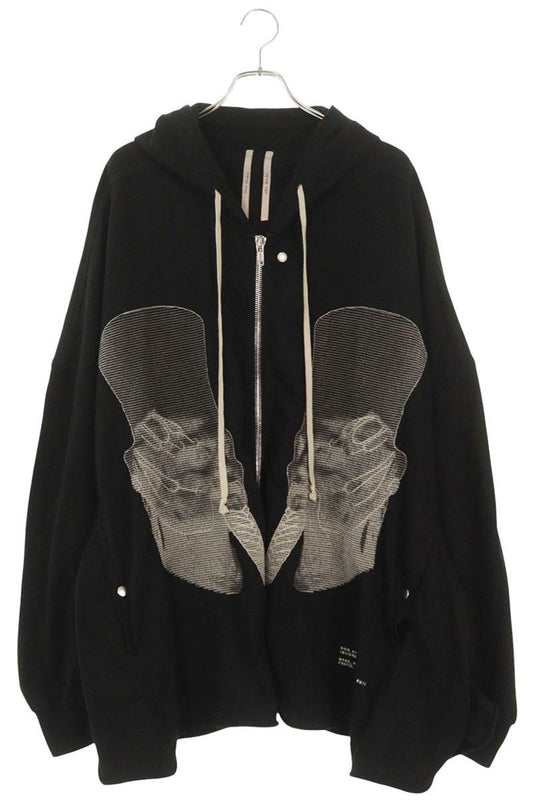 Rick Owens Front Embroidered Zip Up Hoodie Black Size S