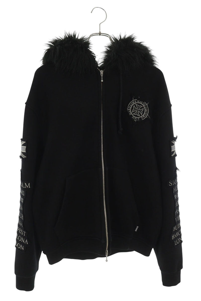ALICE HOLLYWOOD Patchwork Cotton Zip Hoodie Black Size S
